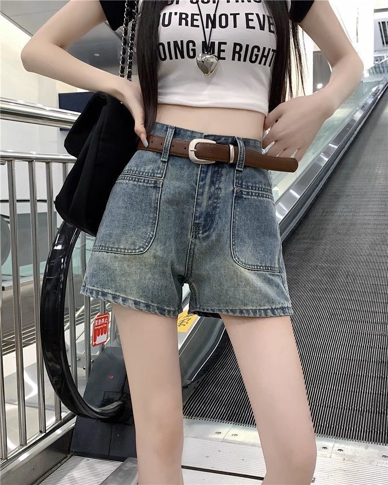 レディースジーンズパンツ　ワイドシルエットショートデニム