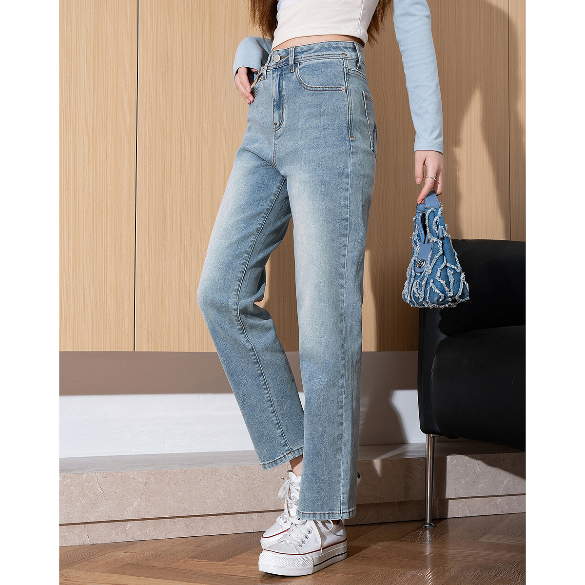 レディース ジーンズ すっきりシルエット ハイウエストストレート