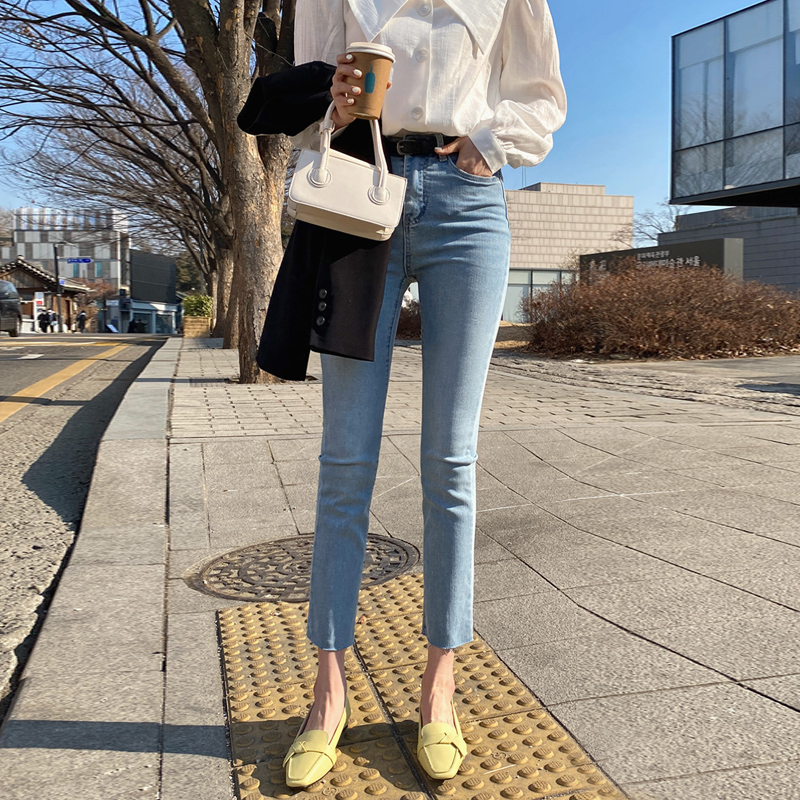 レディース ジーンズ 美脚効果抜群スリムストレートデニムパンツ