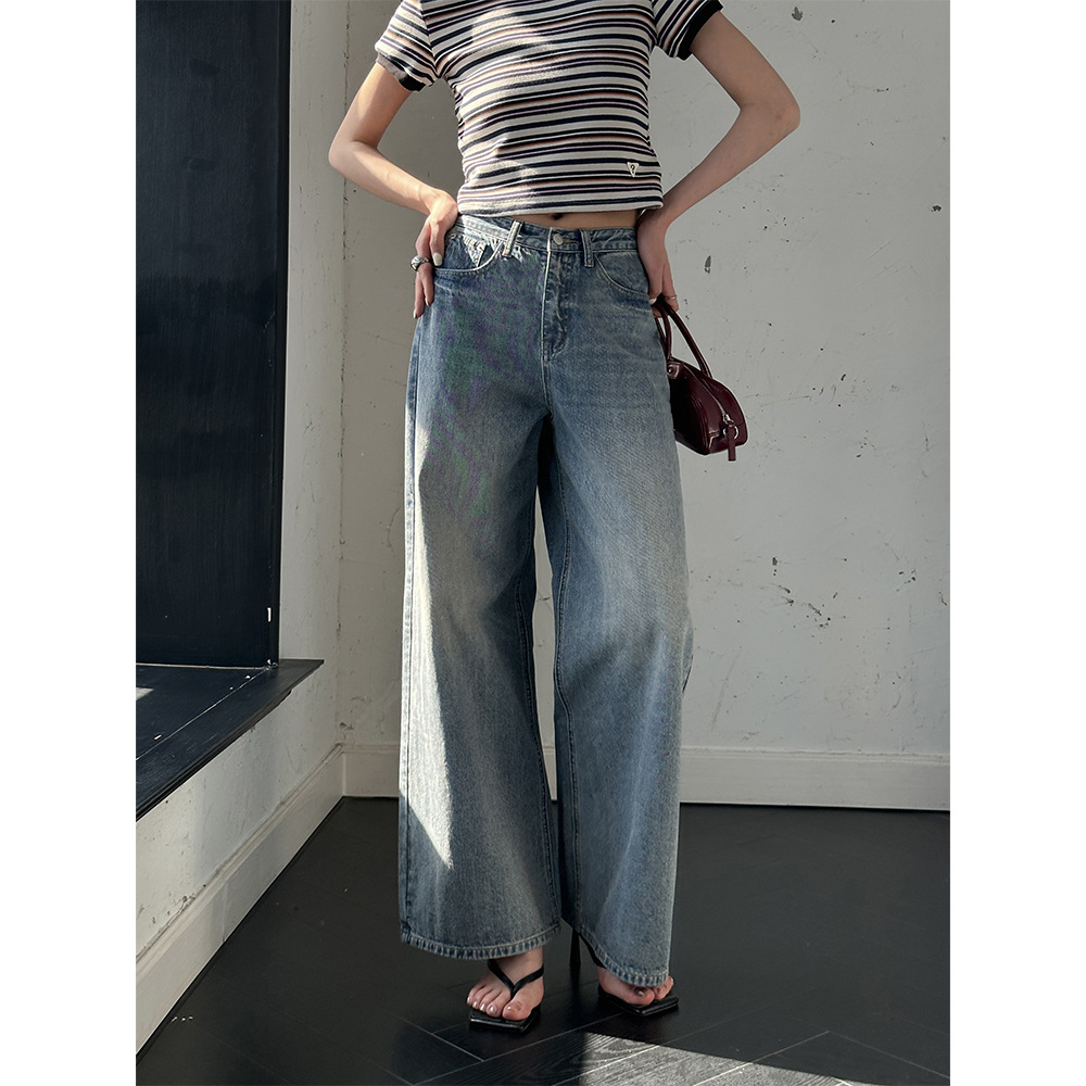 レディースジーンズパンツ ゆったりシルエットデニムパンツ