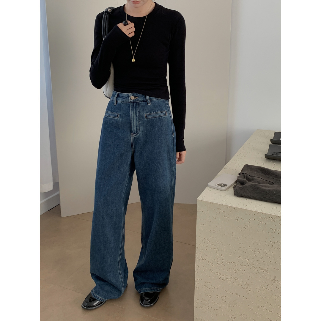 レディースジーンズパンツ ハイウエストゆったりデニムパンツ