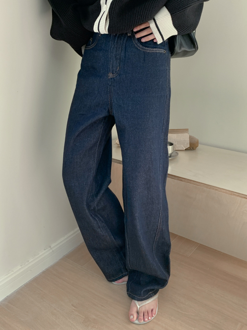 レディースジーンズパンツ ゆったりルーズストレートデニム