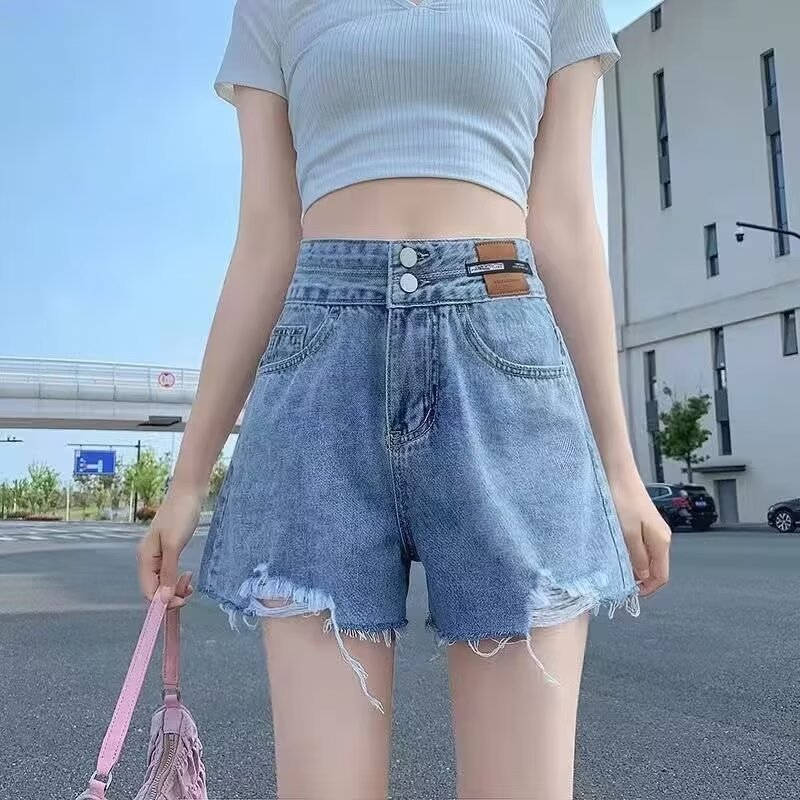 レディースジーンズパンツ フロントダブルボタン デニムショートパンツ