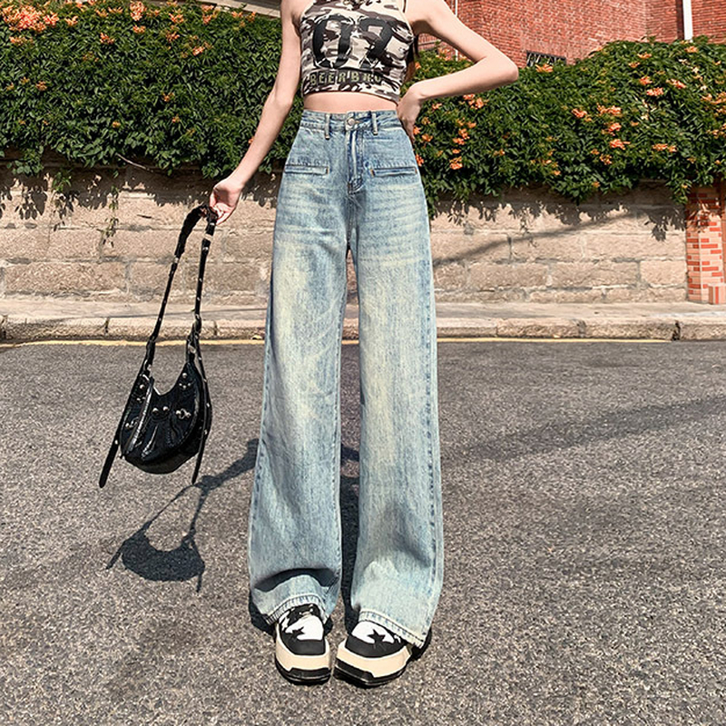 レディースジーンズパンツ ワイドシルエット ハイウエストデニム