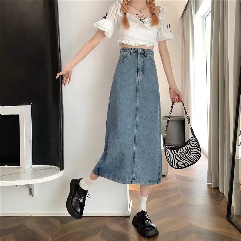 レディース ジーンズ すっきりシルエット ロングデニムスカート