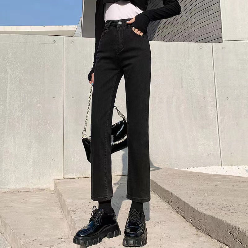 レディース ジーンズ ハイウエストストレートデニムパンツ