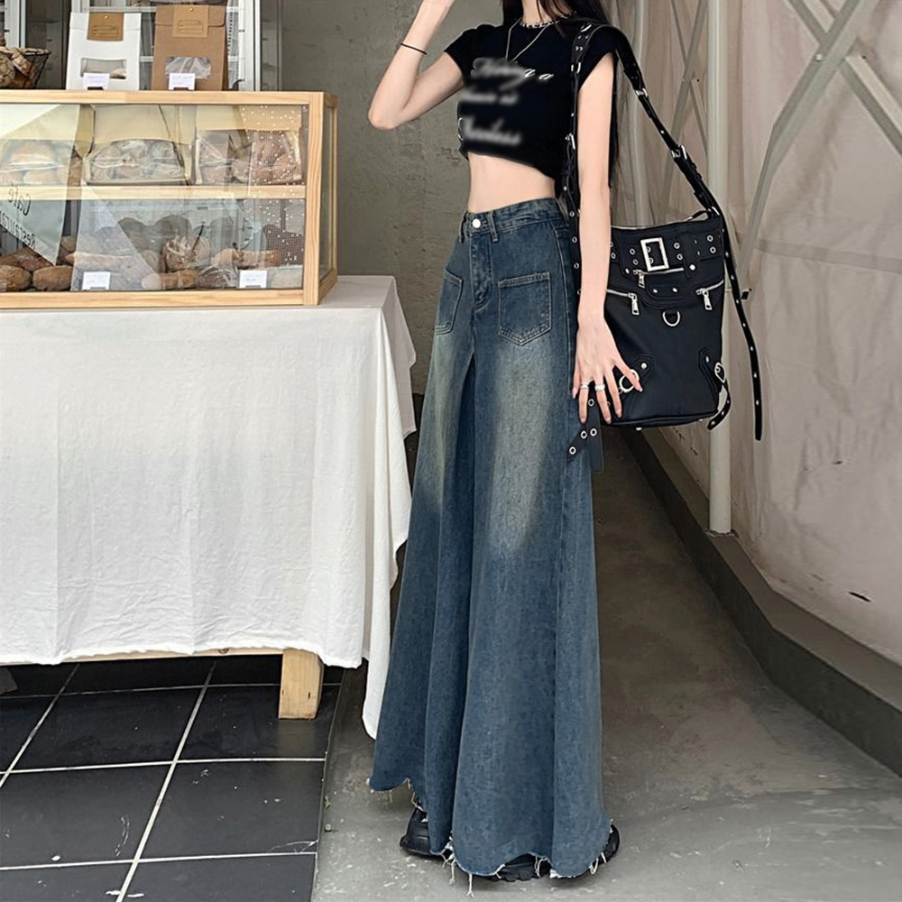 レディース ジーンズ レディース 韓国風 ワイドフレアデニム