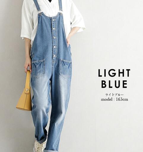 レディース ジーンズ 2025新作 ゆったりデニムサロペット 4色展開 M-XL