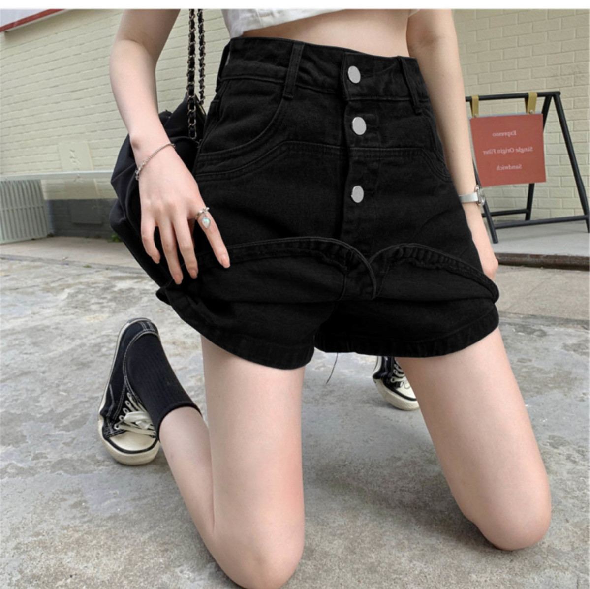 レディースジーンズパンツ フロントボタン台形デニムスカート