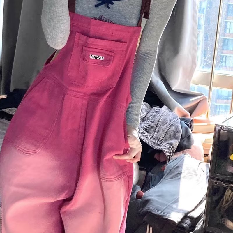 レディースジーンズパンツ シンプル ゆったりデニムサロペット