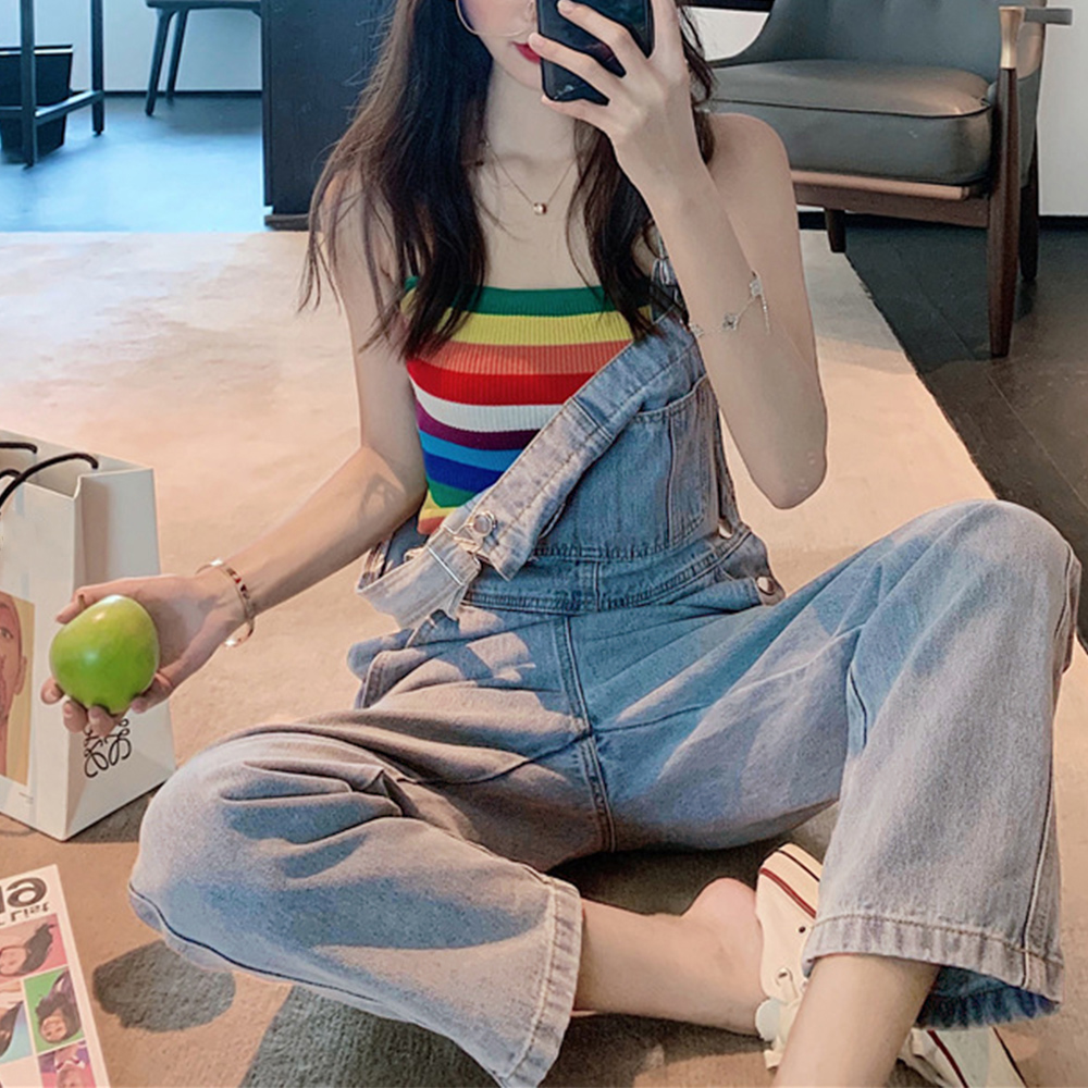レディース ジーンズ 美脚効果 ストレートデニムサロペット