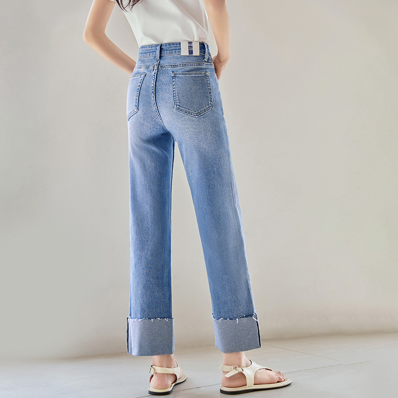 レディース ジーンズ 折り返し美脚ストレートデニム
