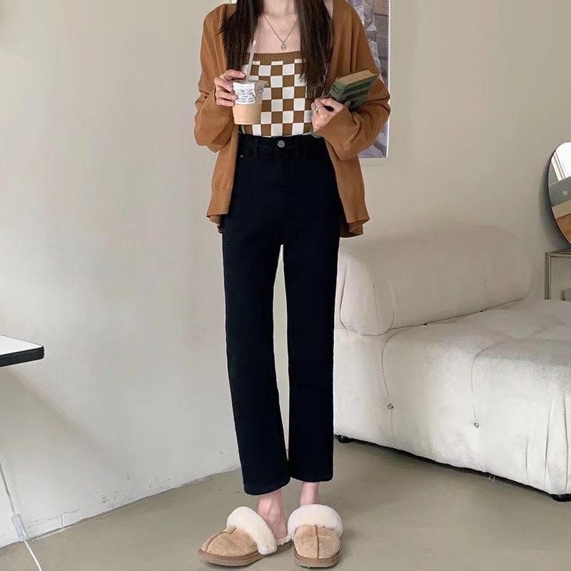 レディース ジーンズ ハイウエストストレートデニムパンツ