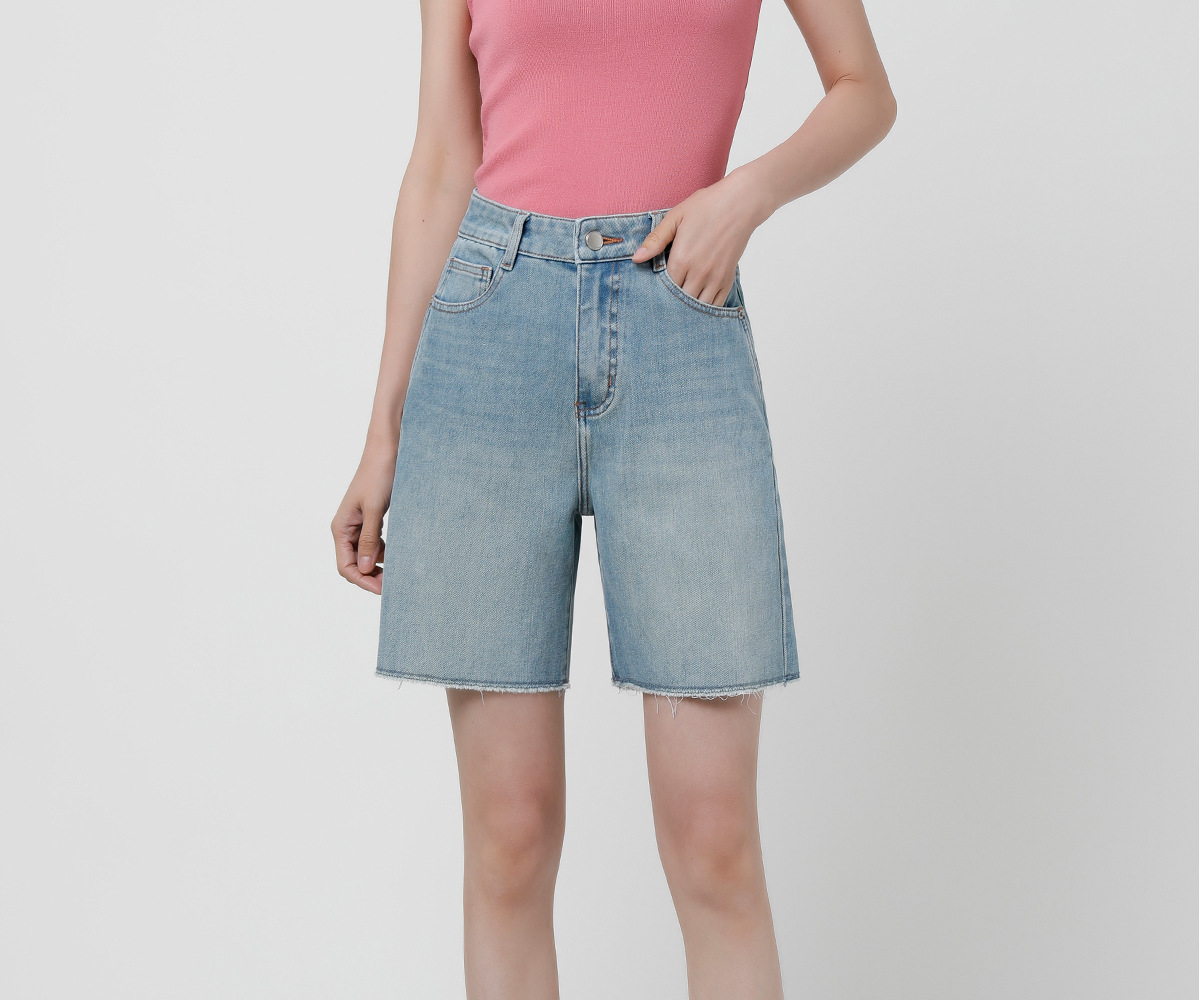 レディースジーンズパンツ ワイドデニムショートパンツ