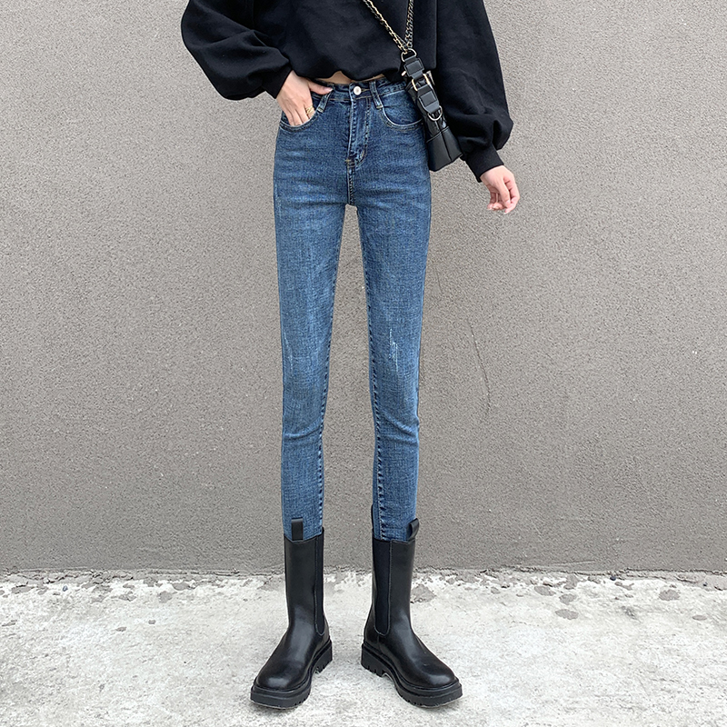 レディース ジーンズ 美脚効果抜群ハイウエスト細身デニムパンツ