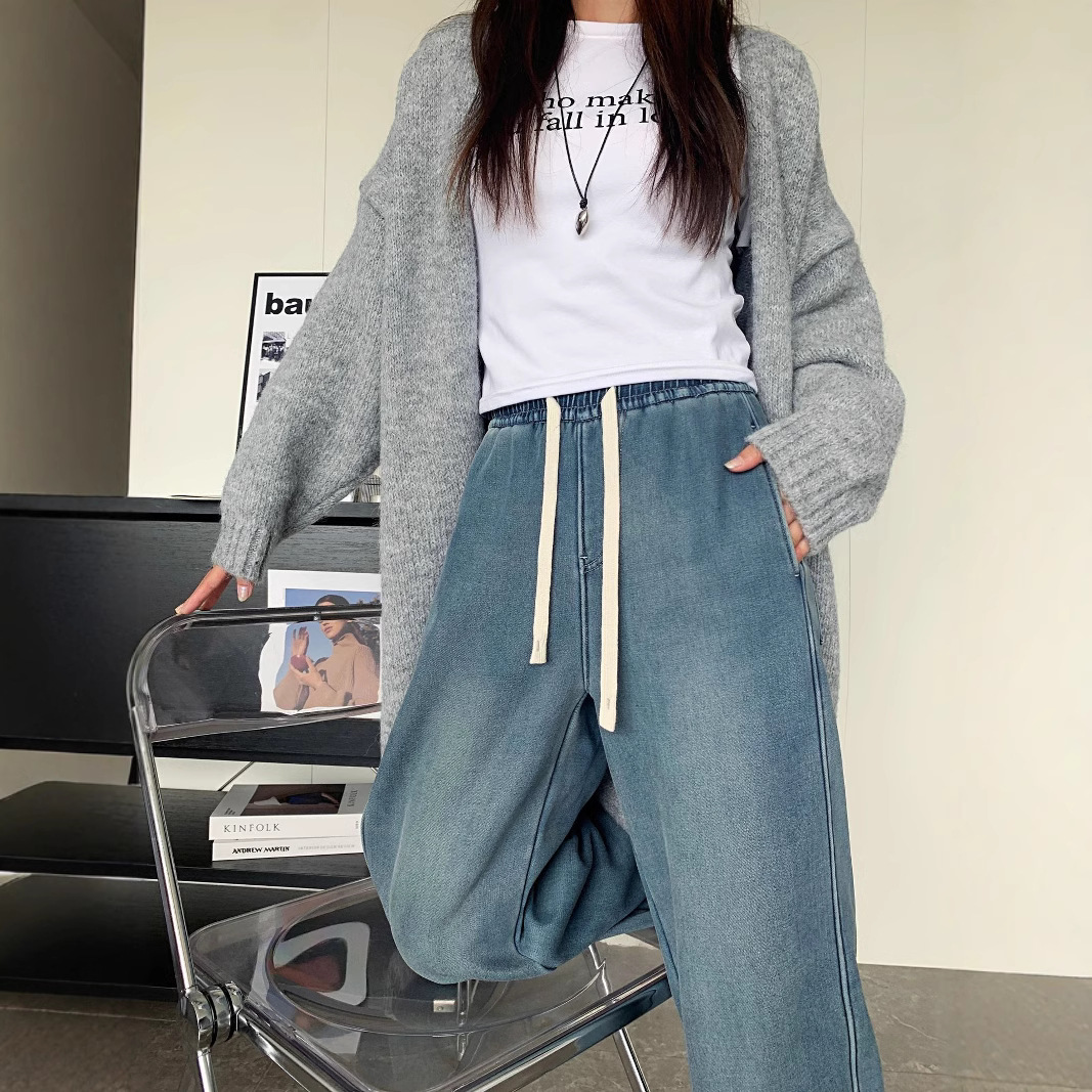 レディースジーンズパンツ　リラックスストレートデニムパンツ