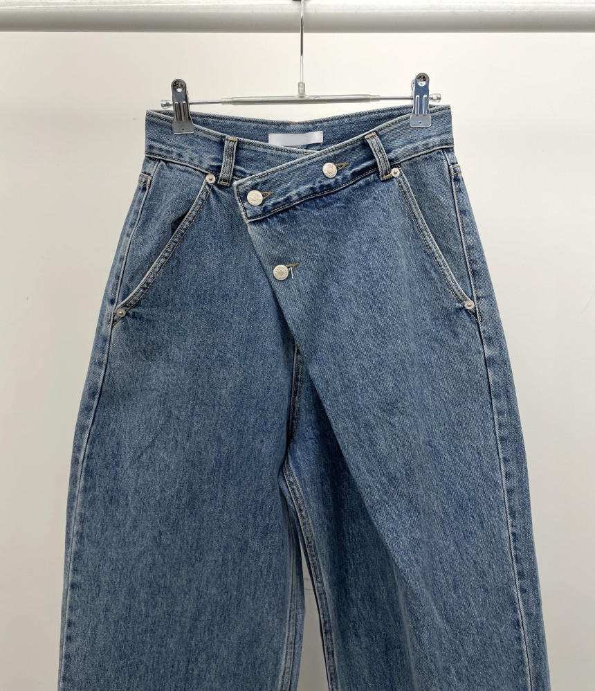 レディースジーンズパンツ ゆったりシルエット デニムワイドパンツ