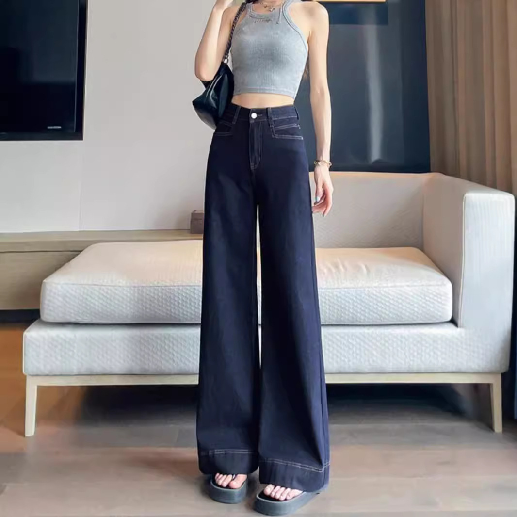 レディースジーンズパンツ 美シルエットワイドデニムパンツ