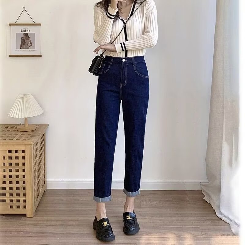 レディースジーンズパンツ すっきりストレートデニムパンツ
