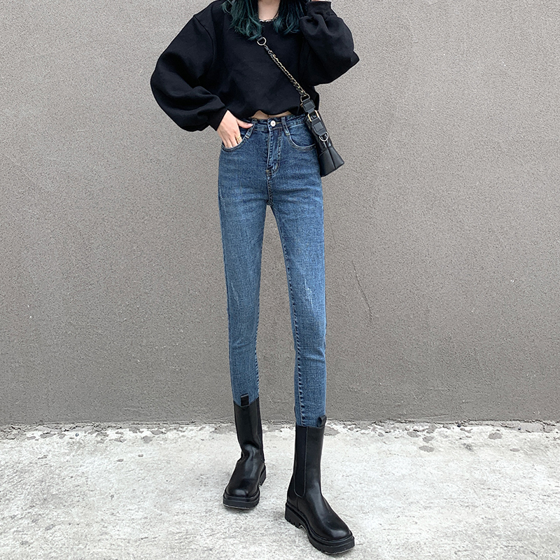 レディース ジーンズ 美脚効果抜群ハイウエスト細身デニムパンツ