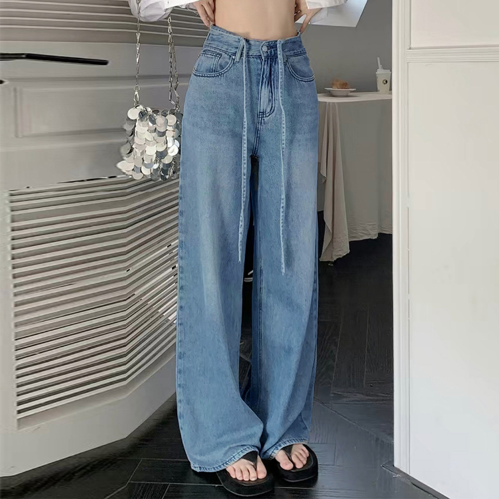 レディース ジーンズ ウォッシュドデニム ストレートパンツ 韓国風