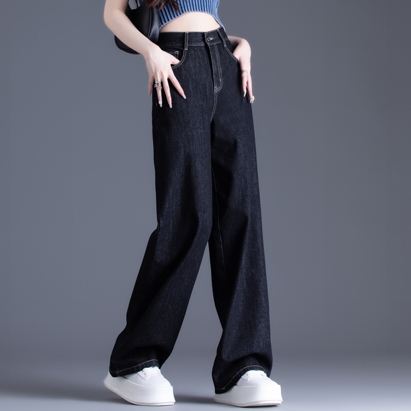 レディースジーンズパンツ ハイウエストデニム ゆるストレート