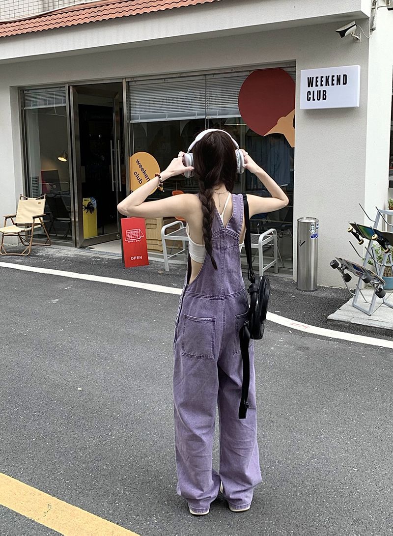 レディースジーンズパンツ かわいい系ゆったりデニムサロペット