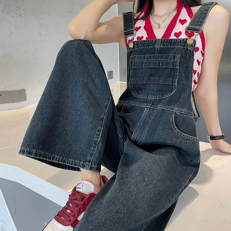 レディースジーンズパンツ ゆったりシルエット デニムサロペット