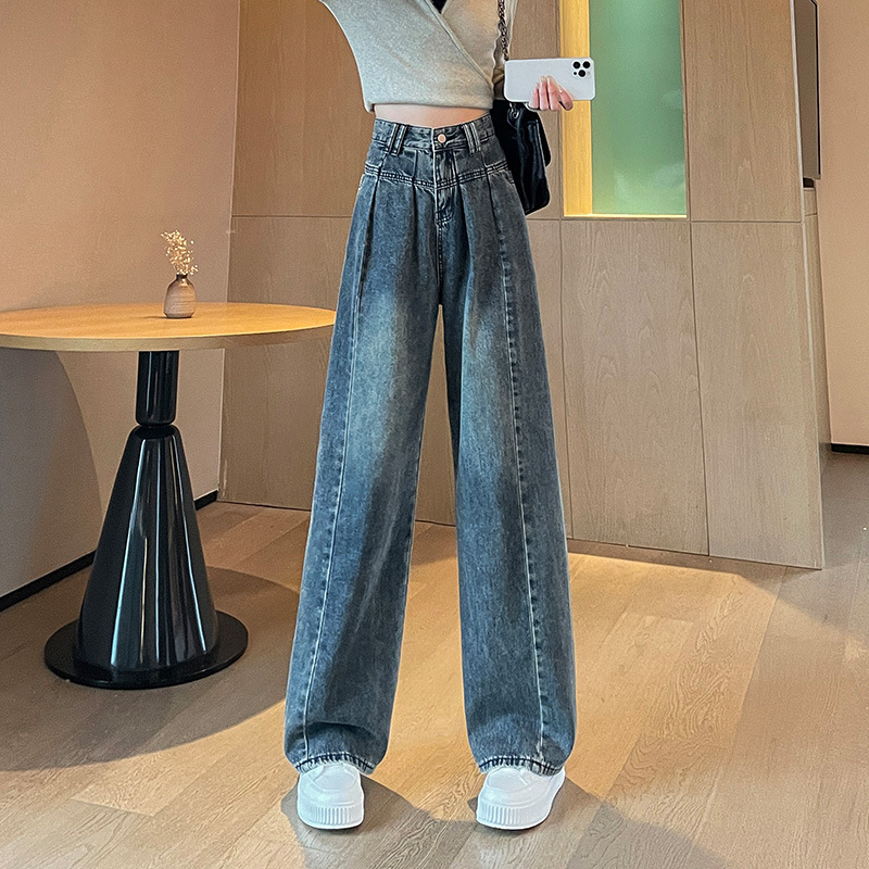 レディースジーンズパンツ ゆったりルーズワイドデニムパンツ