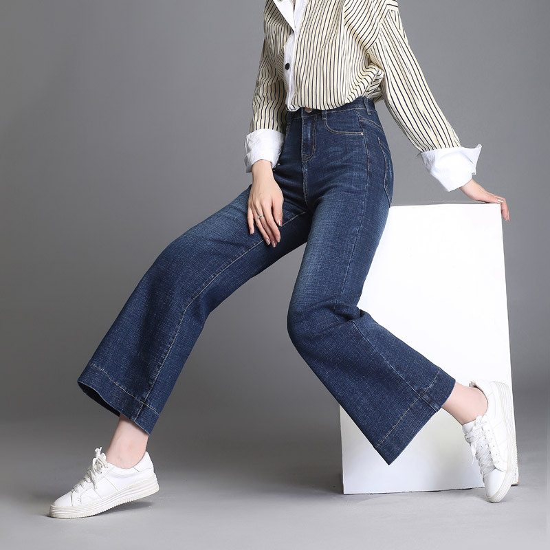 レディースジーンズパンツ すっきりシルエットワイドデニム