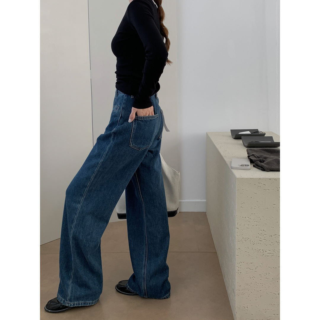 レディースジーンズパンツ ハイウエストゆったりデニムパンツ