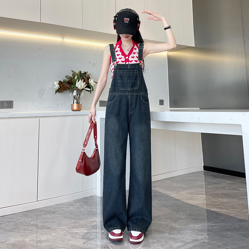 レディースジーンズパンツ ゆったりシルエット デニムサロペット