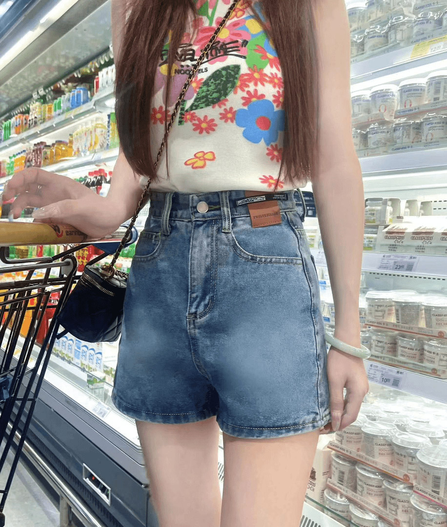 レディースジーンズパンツ ハイウエストデニムショートパンツ