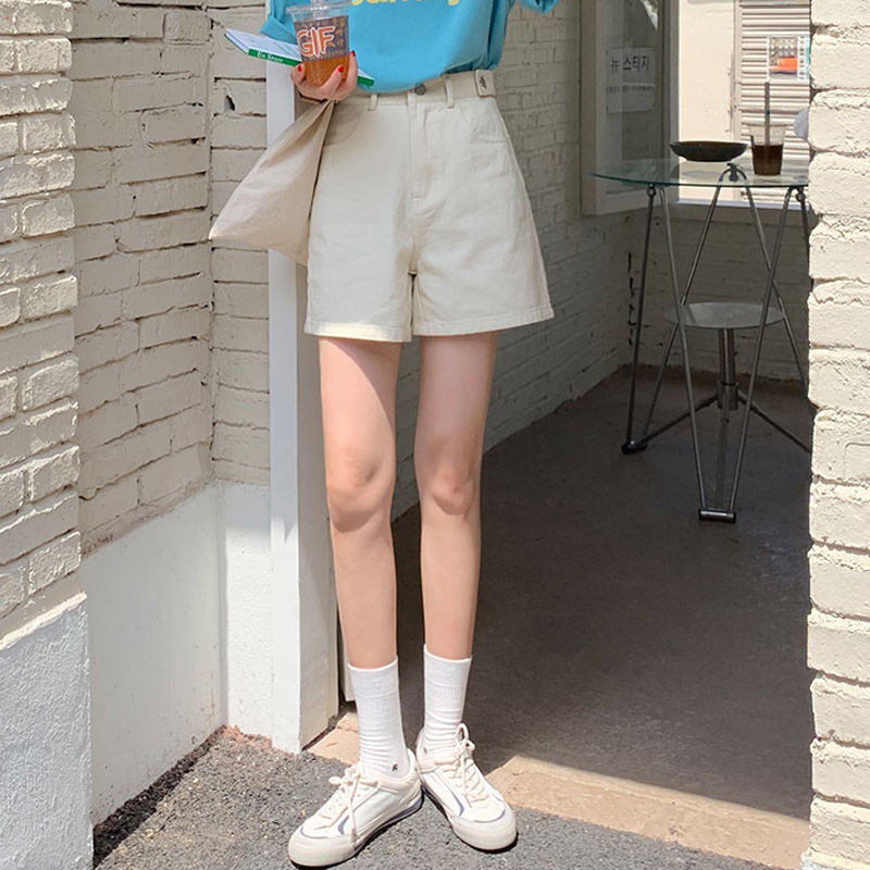 レディース ジーンズ ハイウエストデニムショートパンツ