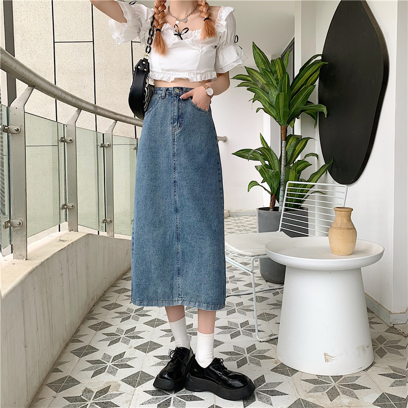 レディース ジーンズ すっきりシルエット ロングデニムスカート
