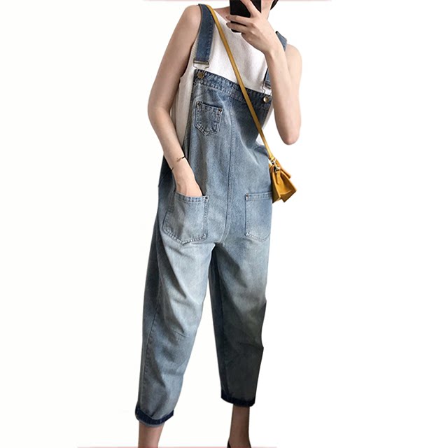 レディース ジーンズ ゆったりシルエット九分丈デニムサロペット