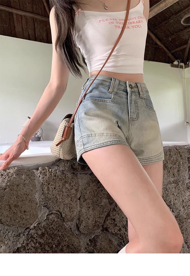 レディースジーンズパンツ 美シルエット ハイウエストデニムショートパンツ