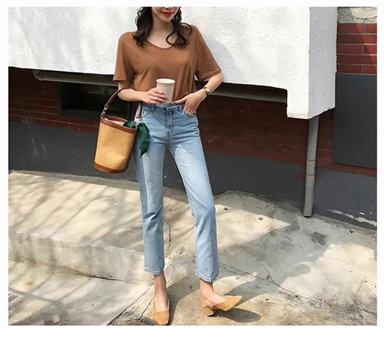 レディース ジーンズ スリムストレートデニムパンツ