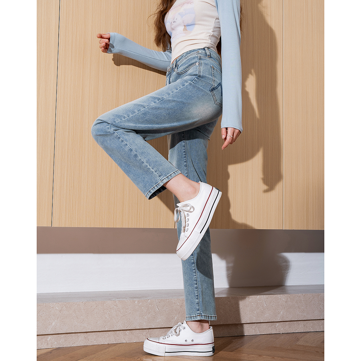 レディース ジーンズ すっきりシルエット ハイウエストストレート