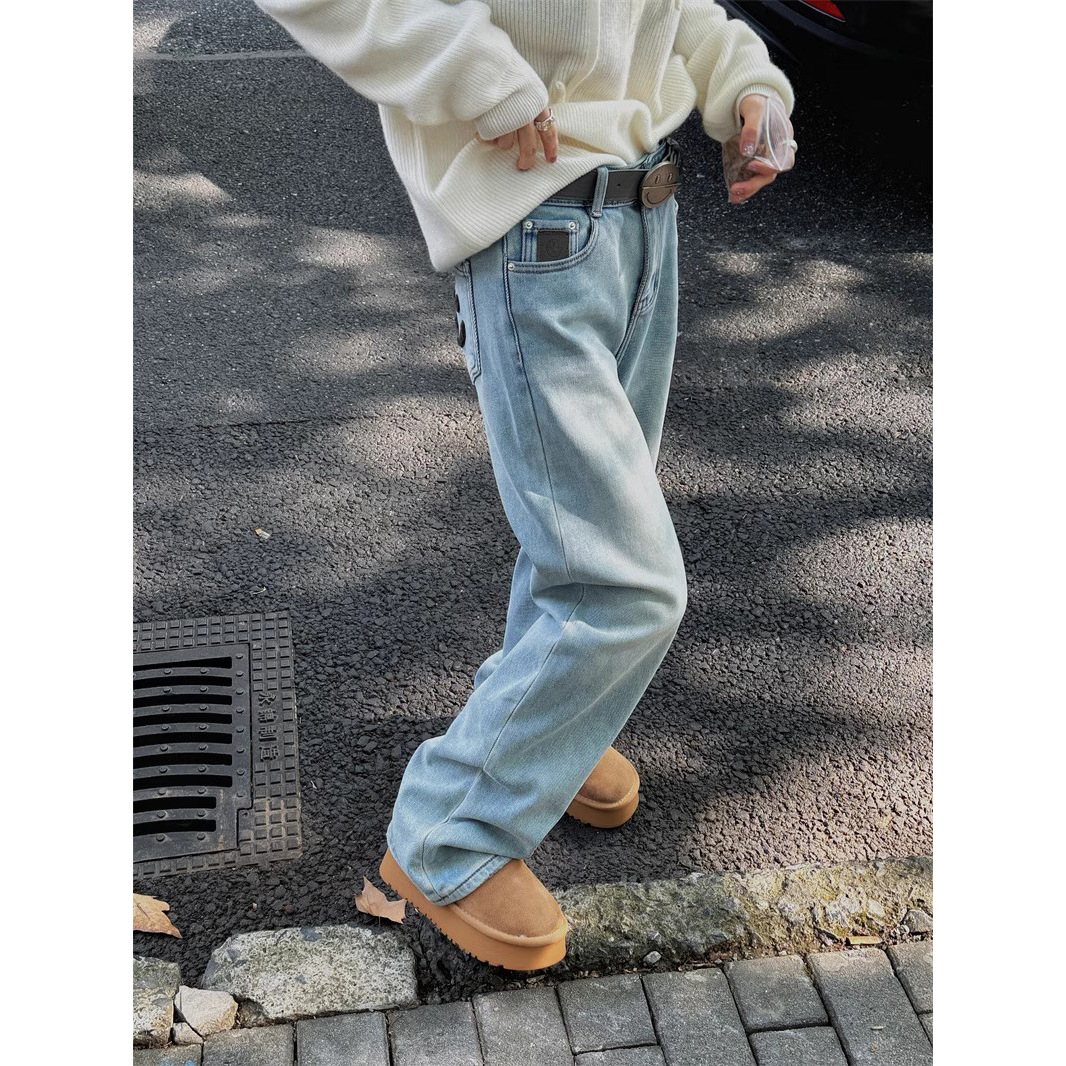 にこにこ刺繍ポケットストレートデニム
