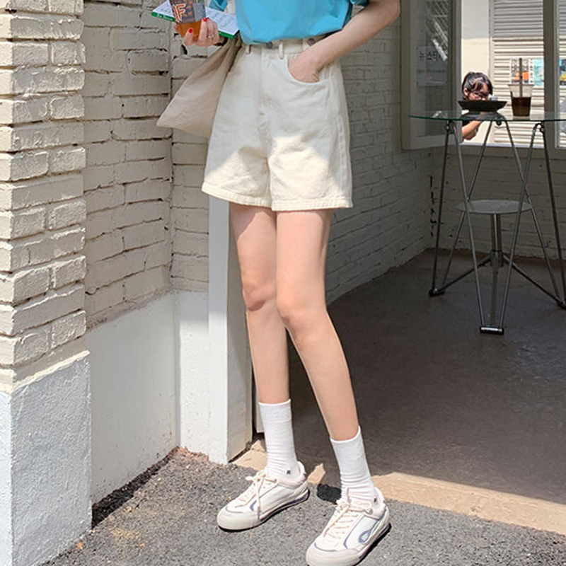 レディース ジーンズ ハイウエストデニムショートパンツ