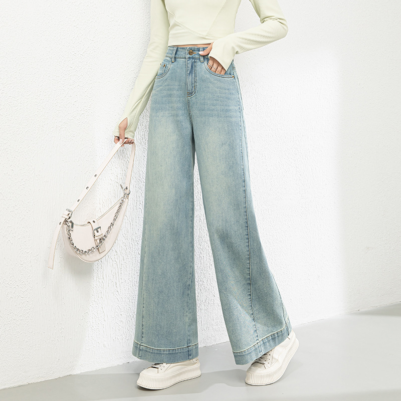 レディースジーンズパンツ クラシカルこなれワイドデニム