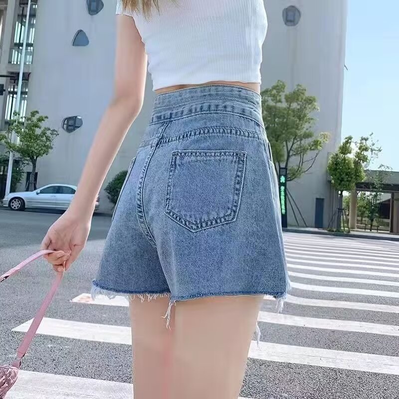 レディースジーンズパンツ フロントダブルボタン デニムショートパンツ