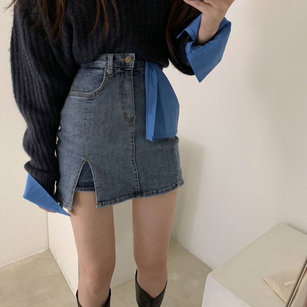 レディース ジーンズ サイドスリット ミニ丈 デニムスカート