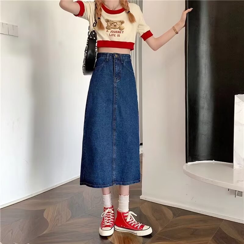 レディース ジーンズ すっきりシルエット ロングデニムスカート