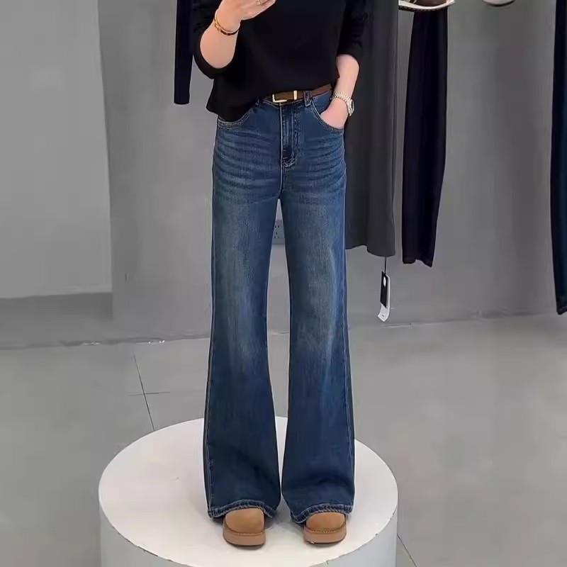 レディースジーンズパンツ ワイドフレアデニムパンツ 美脚きれいめシルエット