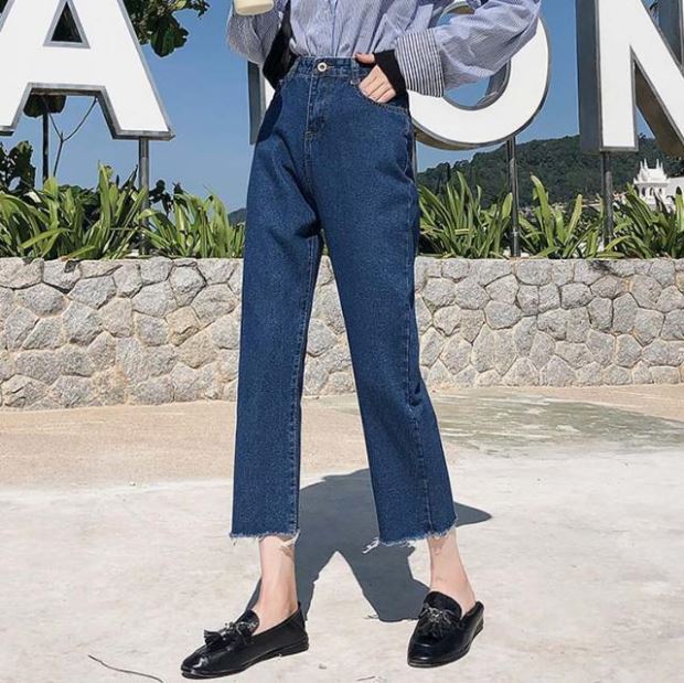 レディースジーンズパンツ ハイウエストストレートデニム