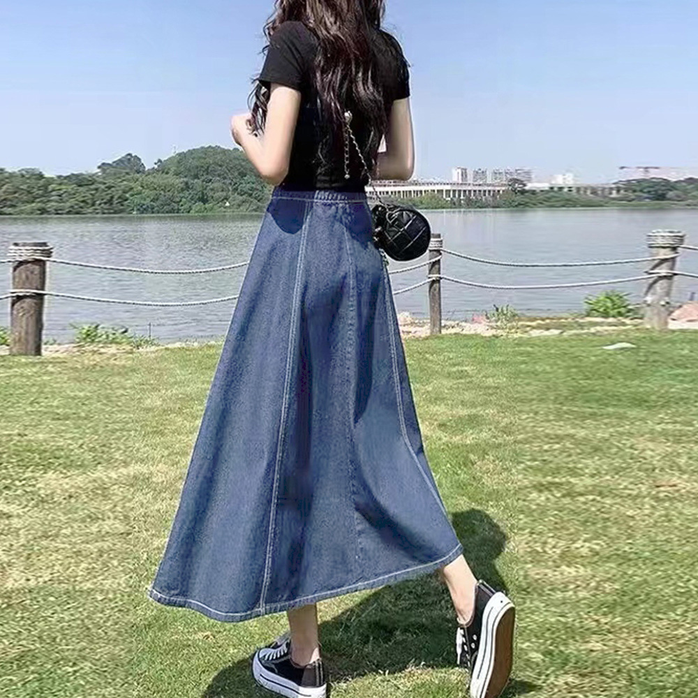 レディース ジーンズ ハイウエストフレアデニムスカート ミモレ丈