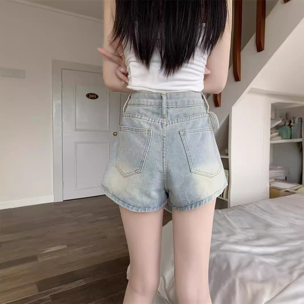 レディースジーンズパンツ リボンモチーフ デニムキュロット
