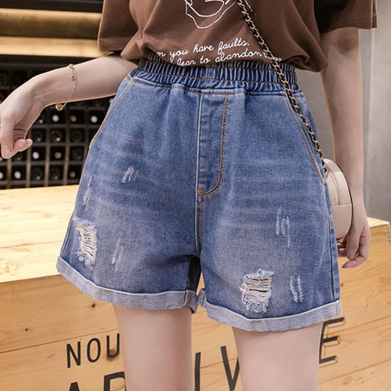 レディースジーンズパンツ ダメージ加工 ゆったりフィット ショートパンツ